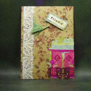 Freund Karte / Origami Karte / Origami Kranich / Reis Papier Ausschnitt Kunst Karte / handgemachte Grußkarte / Pleace Love