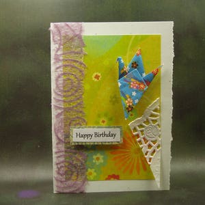 Happy Birthday Karte/ Origami Kranich Karte/ Liebe Kranich Karte/ Handgemachte Grußkarte/ Kunst karte