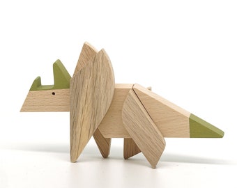 Triceratops dinosaur toy, wooden dinosaur gift, game of dinosaurs