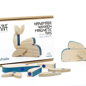 Whale wooden magnetic toy gift, fish puzzle image 1