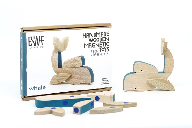 Whale wooden magnetic toy gift, fish puzzle image 1