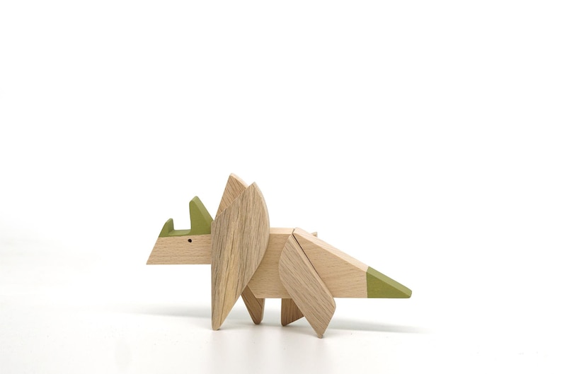 Triceratops dinosaur toy, wooden dinosaur gift, game of dinosaurs image 7