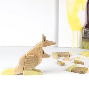 Kangaroo yellow hand painted toy, magnet wooden puzzle image 5