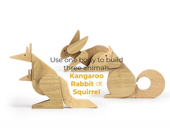 Wooden hoppers kit, kangaroo, squirrel and rabbit, learning animals