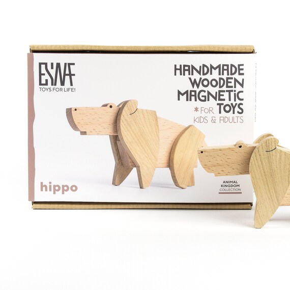Handcrafted wood magnet Hippo toy