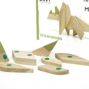 Triceratops dinosaur toy, wooden dinosaur gift, game of dinosaurs image 2