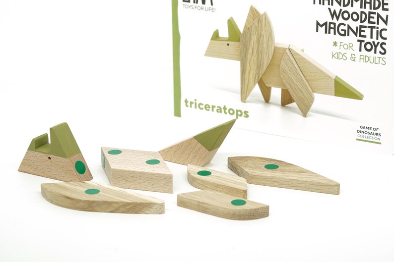 Triceratops dinosaur toy, wooden dinosaur gift, game of dinosaurs image 2