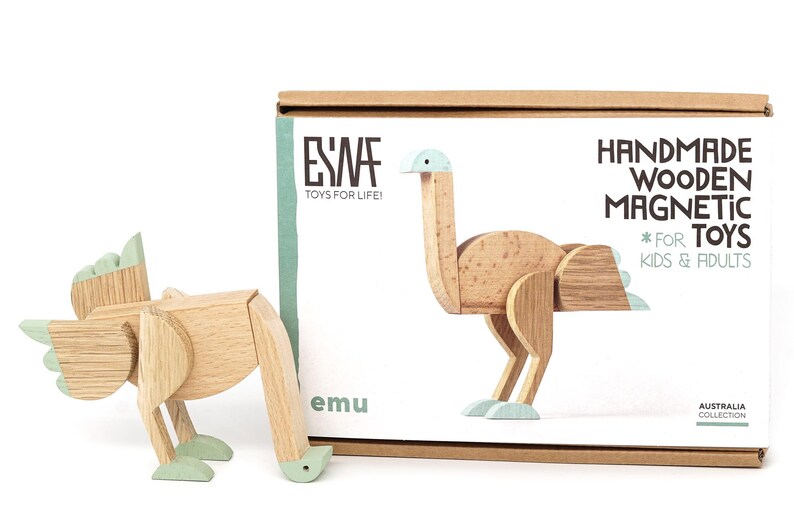 Emu mint color wooden toy gift with magnets image 10