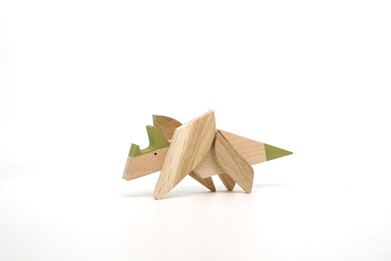 Triceratops dinosaur toy, wooden dinosaur gift, game of dinosaurs image 4