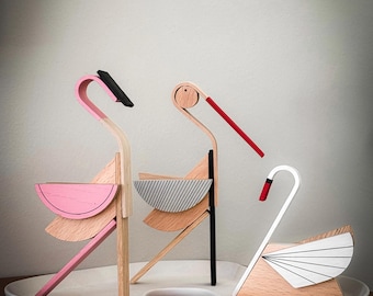 Figura de cigüeña de madera: regalo magnético de pájaro hecho a mano y decoración infantil