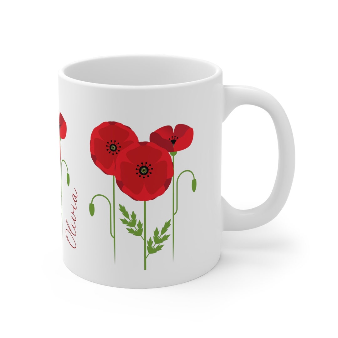 Personalized August Birth Flower Poppy Coffee Tea Hot Etsy