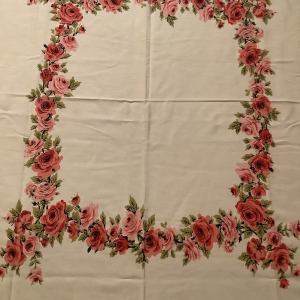 Pink Roses Vintage Tablecloth Etsy