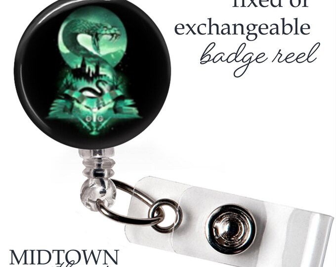 Slytherin Snake Badge Reel or Exchangeable Topper