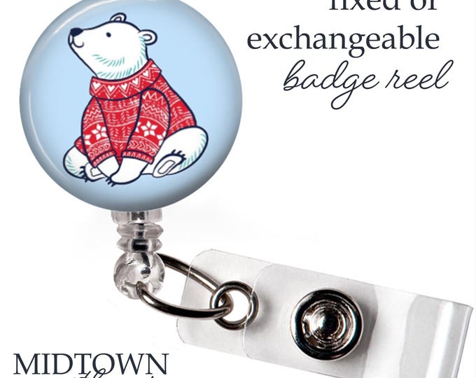 Christmas Polar Bear Badge Reel or Exchangeable Topper