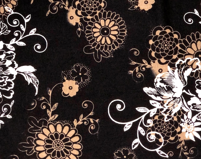 Tan Floral on Black Scrub Cap