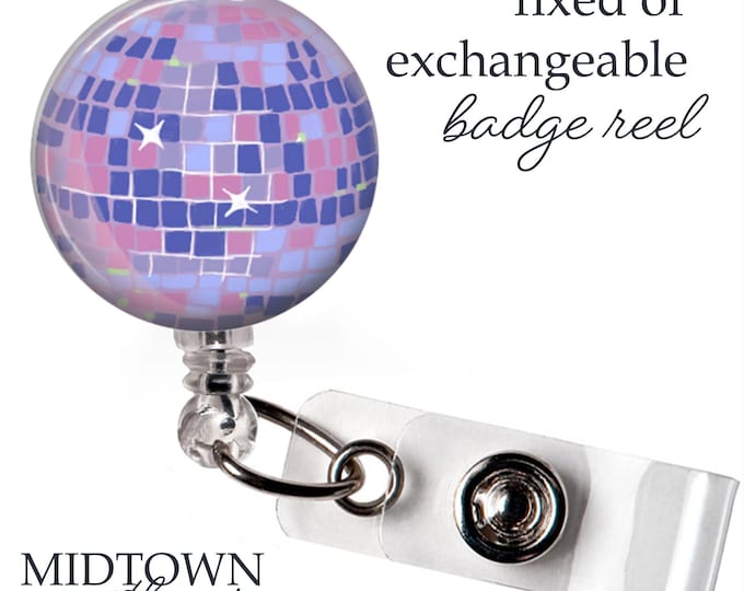Disco Ball Holographic Badge Reel or Exchangeable Topper