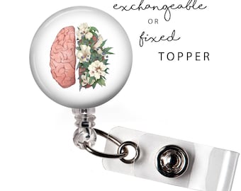 MED - Brain Floral Badge Reel or Exchangeable Button