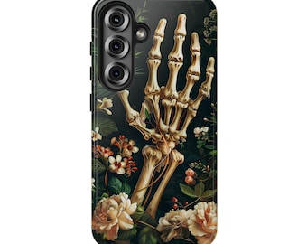 Artistic Skeleton Floral Phone Case, Tough Phone Cases, Floral Phone Protector, Unique Gift, Halloween Accessory, Goth Aesthetic