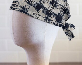 Mens Snowflakes on Blue Plaid Scrub Cap