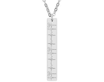 Surgery Vertical Bar Necklace, Engraved Jewelry, Heartbeat Necklace, Keepsake, Gift for Her, Silver Pendant