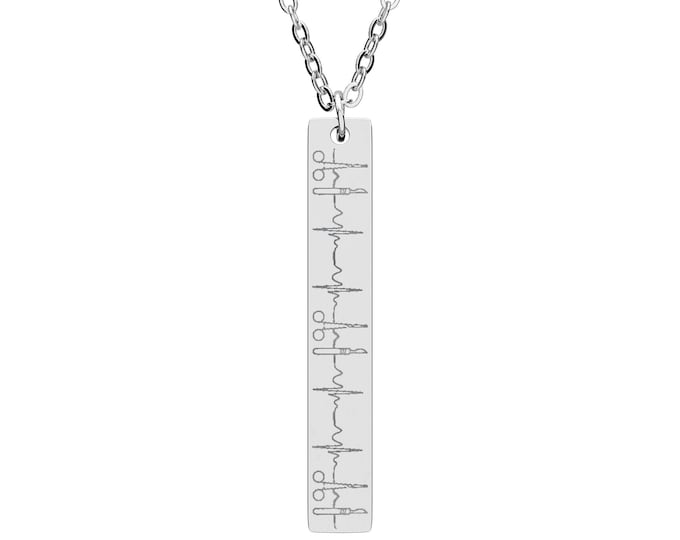 Surgery Vertical Bar Necklace, Engraved Jewelry, Heartbeat Necklace, Keepsake, Gift for Her, Silver Pendant
