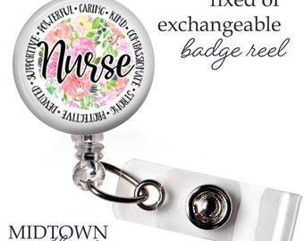 Nurse Floral Badge Reel or Exchangeable Topper