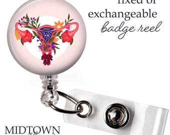 Floral Uterus Badge Reel or Exchangeable Topper