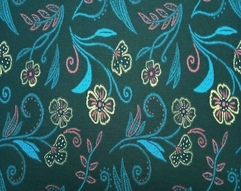 Turquoise Floral on Dark Green Scrub Cap
