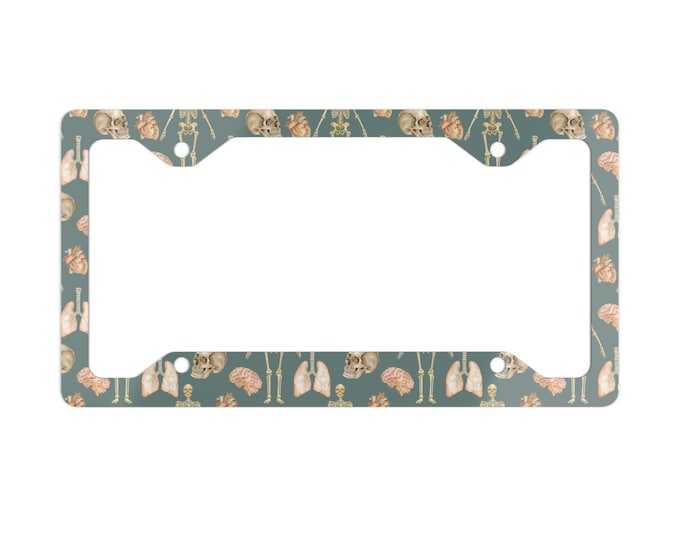 Anatomical License Plate Frame, Glossy White Aluminum, Car Decor