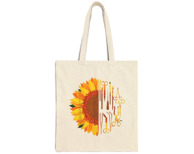 Sunflower Craft Tote Bag, Eco-Friendly Shopping Bag, Gift for Crafters, Summer Tote, Gardening Accessory, Handmade Gift