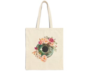 Floral Cotton Canvas Tote Bag | Eco-Friendly Shopping Bag, Stylish Groceries Tote, Cute Gift, Reusable Beach Bag, Art Tote