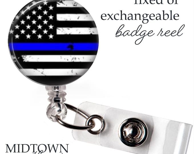 Thin Blue Line Badge Reel or Exchangeable Topper