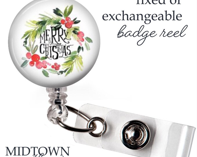 Christmas Wreath Badge Reel or Exchangeable Topper