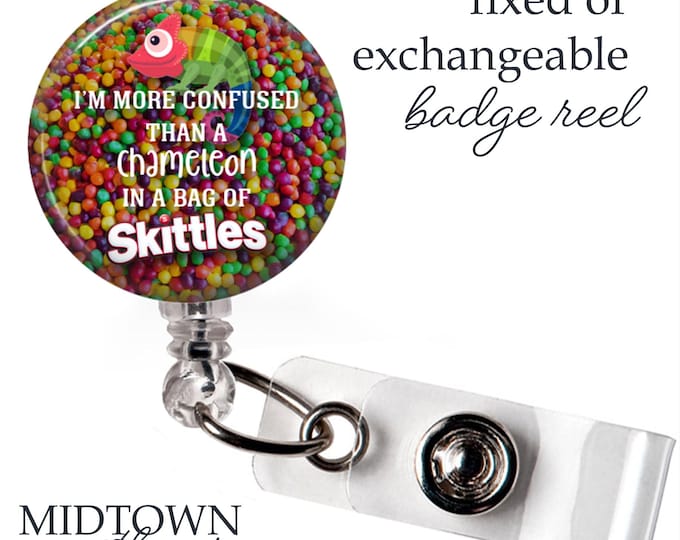 Bag of Skittles Badge Reel or Exchangeable Topper