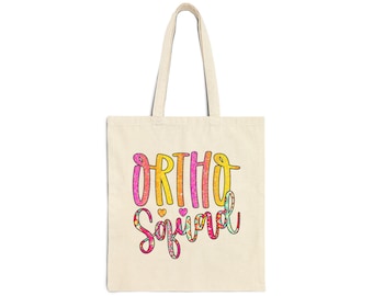Colorful Ortho Squad Cotton Canvas Tote Bag, Eco-Friendly Beach Tote, Gift for Orthodontist, Shopping Bag, Unique Summer Accessory