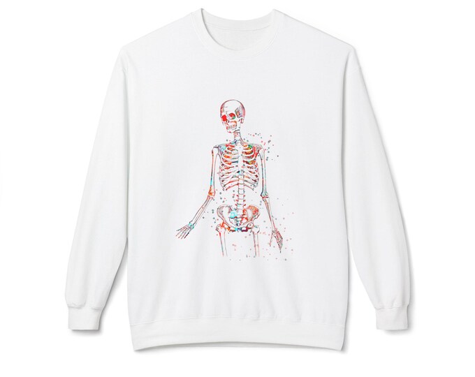 Skeleton Art Sweatshirt, Unisex Fleece Crewneck, Unique Halloween Gift, Medical Student Apparel, Halloween Sweater