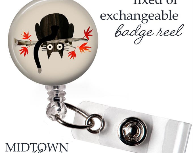 Fall Cat Badge Reel or Exchangeable Topper