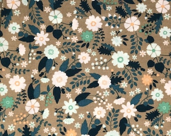 Mint Flowers on Tan Scrub Cap