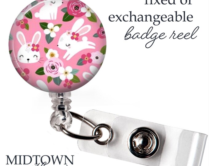 Pink Bunnies Badge Reel or Exchangeable Topper