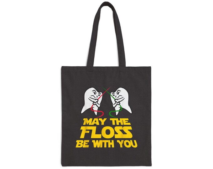 Fun Dental-themed Cotton Canvas Tote Bag, Funny Gift for Dentists, Flossing Lovers, Eco-friendly Shopping Bag, Cute Tote for Everyday Use