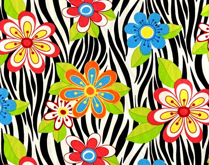 Zebra Print and Flowers Scrub Cap