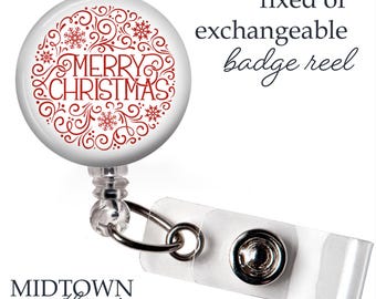 Merry Christmas Badge Reel or Exchangeable Topper