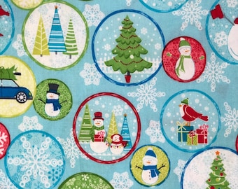 CHR - Christmas Scenes on Blue Scrub Cap