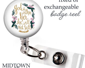 God is Within Her Badge Reel or Exchangeable Topper