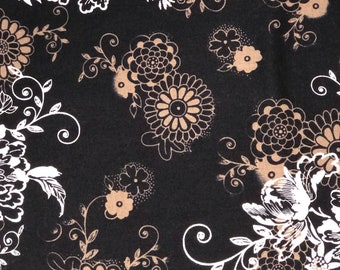 Tan Floral on Black Scrub Cap