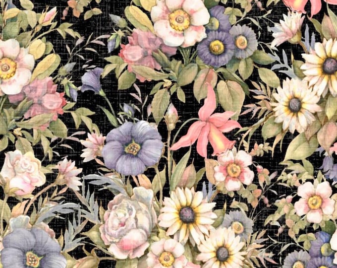 SPR - Sketched Pink Floral on Black Scrub Cap