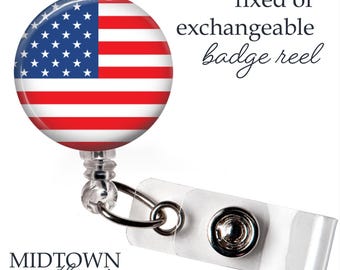 US Flag Badge Reel or Exchangeable Topper