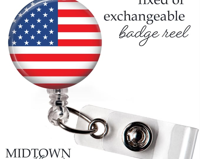 US Flag Badge Reel or Exchangeable Topper