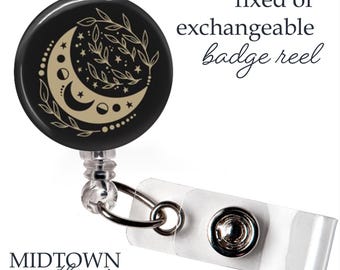 Crescent Moon Badge Reel or Exchangeable Topper