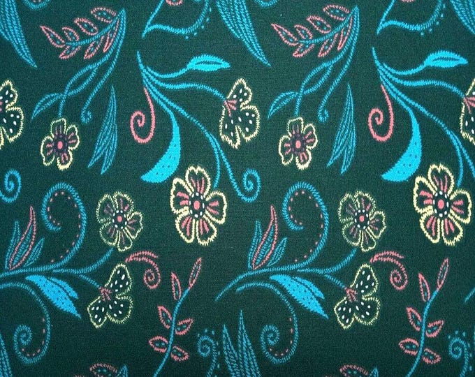 Turquoise Floral on Dark Green Scrub Cap